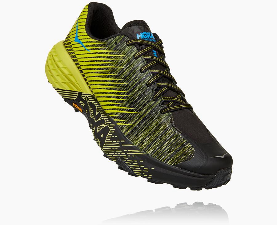 Trail Shoes Mens - Hoka One One Evo Speedgoat - Black/Green - EUAYGJW-80